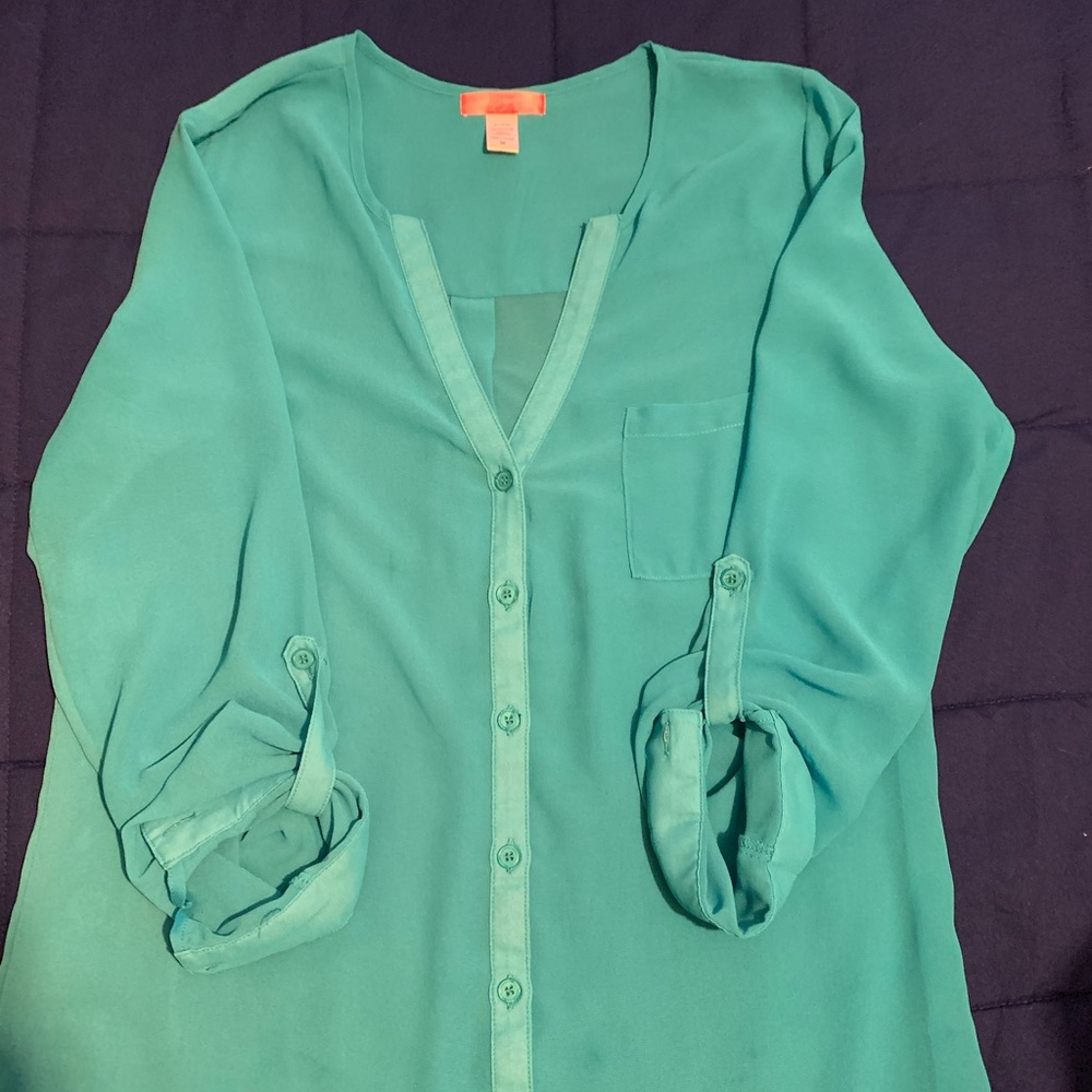 Women shear button down shirt.